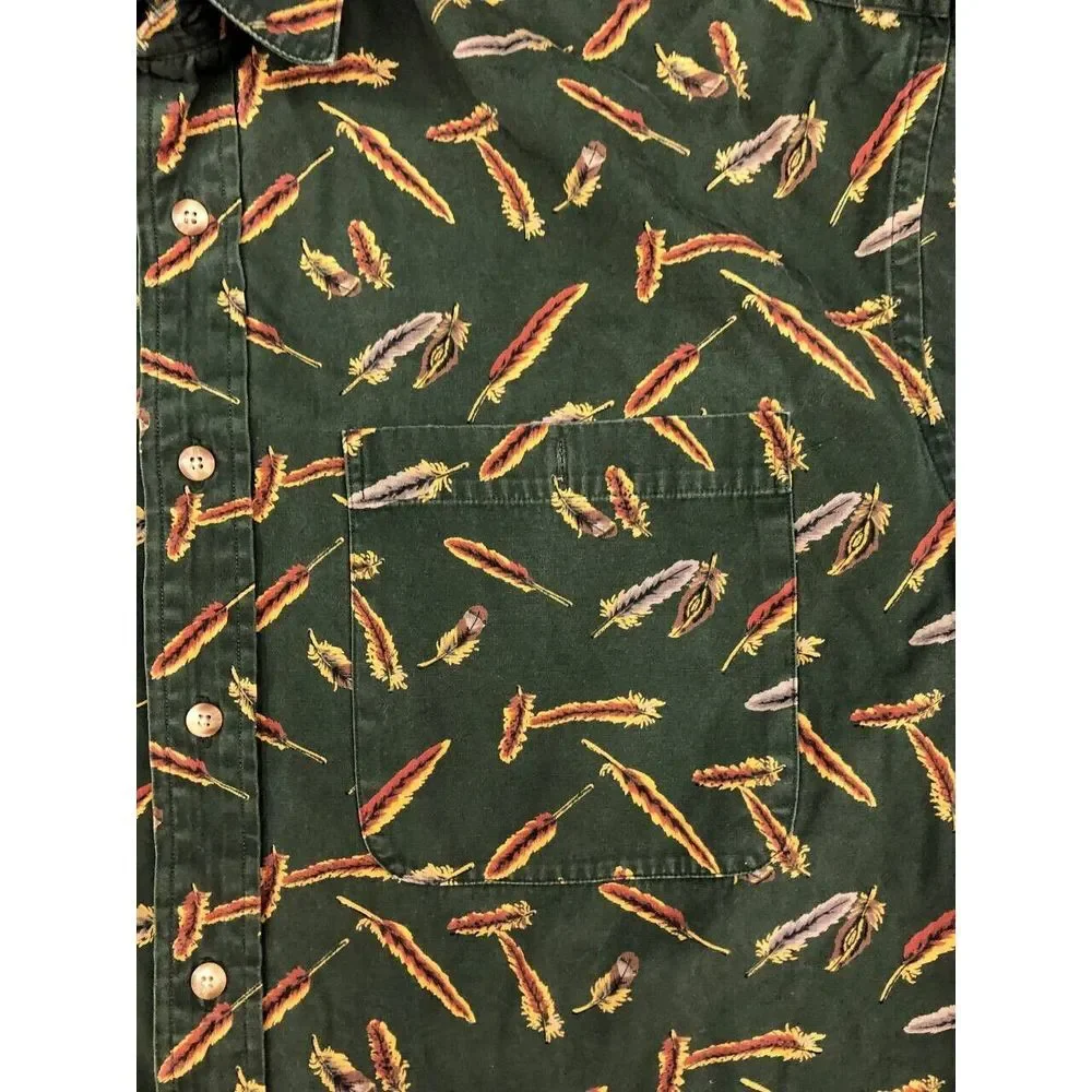 Vintage Banana Republic Safari Button Up Shirt Mens XL Feather All Over Print‎